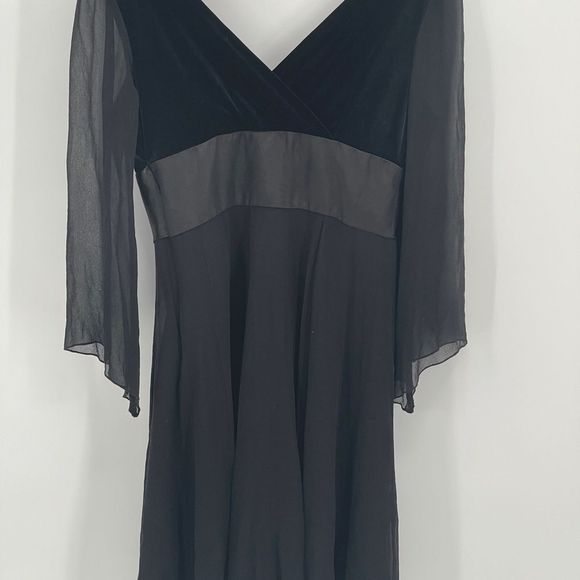 Cold Water Creek Faux Wrap 3/4 Sleeve‎ Black Silk Chiffon Velour Dress - Picture 12 of 12